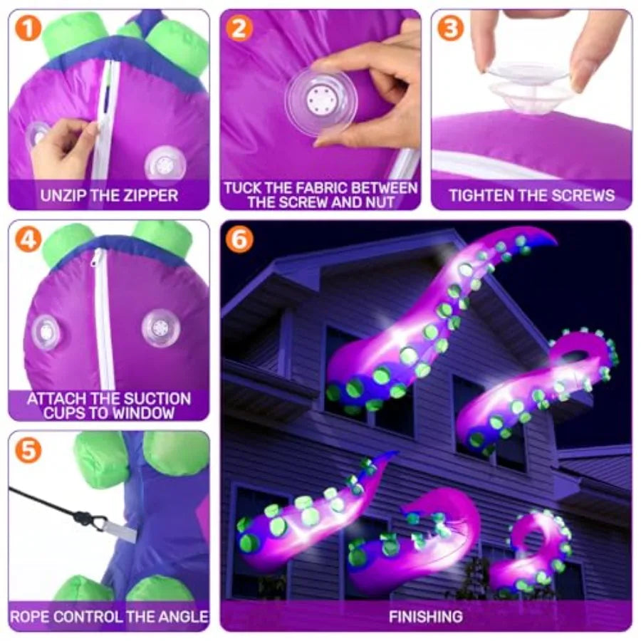 Halloween window decoration outdoor yard lawn party, inflatable lighted giant octopus tentacle, PVC material,