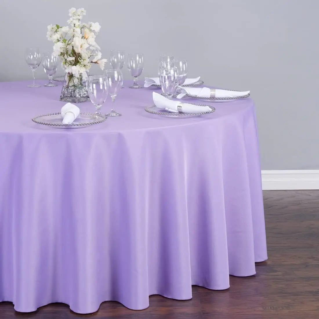 5 Pack 120 Inch Round Tablecloth Lavender, Wrinkle Resistant Polyester Fabric for Party Decor