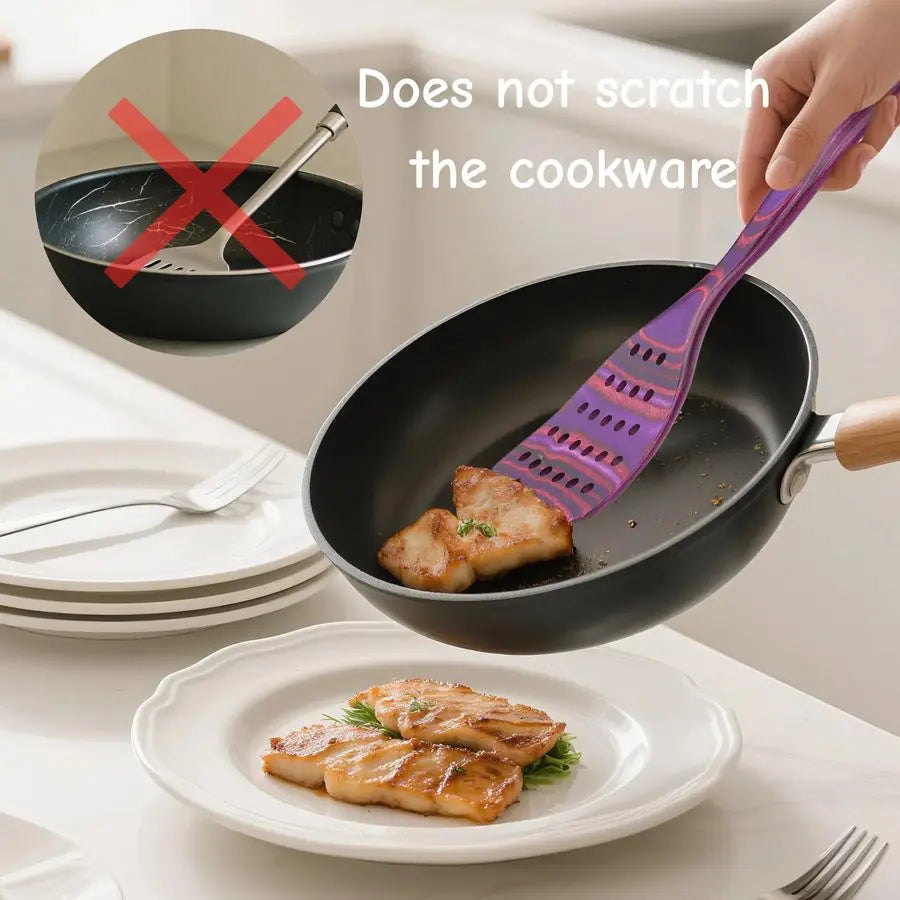 Wood Kitchen Utensil Set, purple NonStick