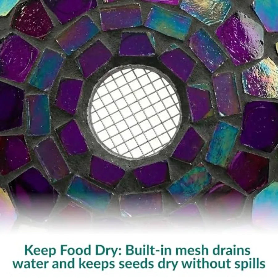 Sunnydaze 6-Inch Glass Mosaic Hanging Bird Feeder for Outdoors - Iridescent Purple Mosaic