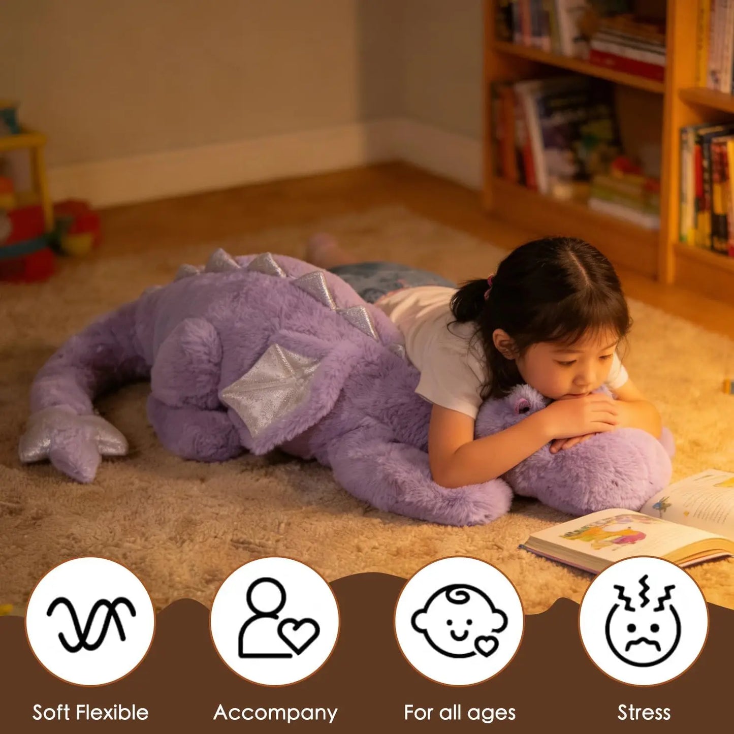 Giant Weighted Winged Dragon Plush Toy - 35.4" 5lbs Washable Purple