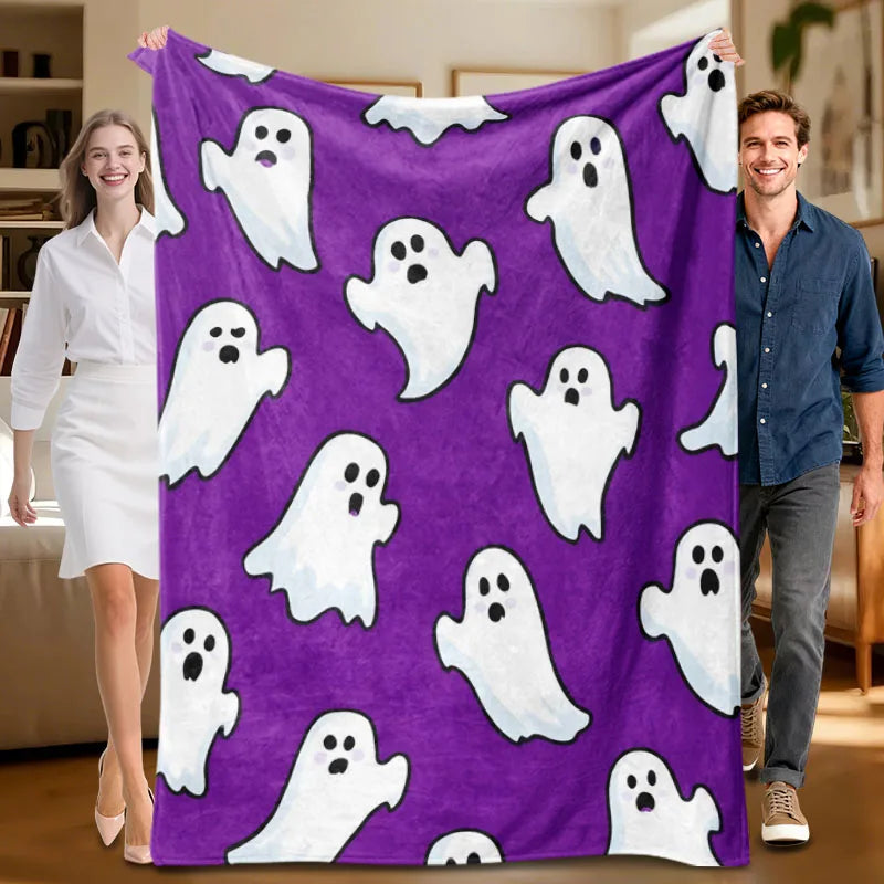 1 piece purple ghost-themed soft flannel blanket