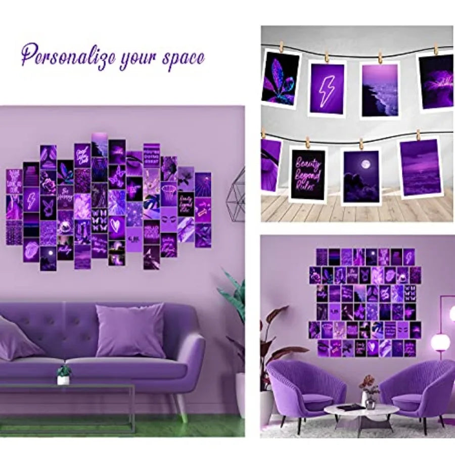Purple Photo Wall Collage Kit Bedroom Decor for Teens, Trendy, 50PCS 4x6 INCH