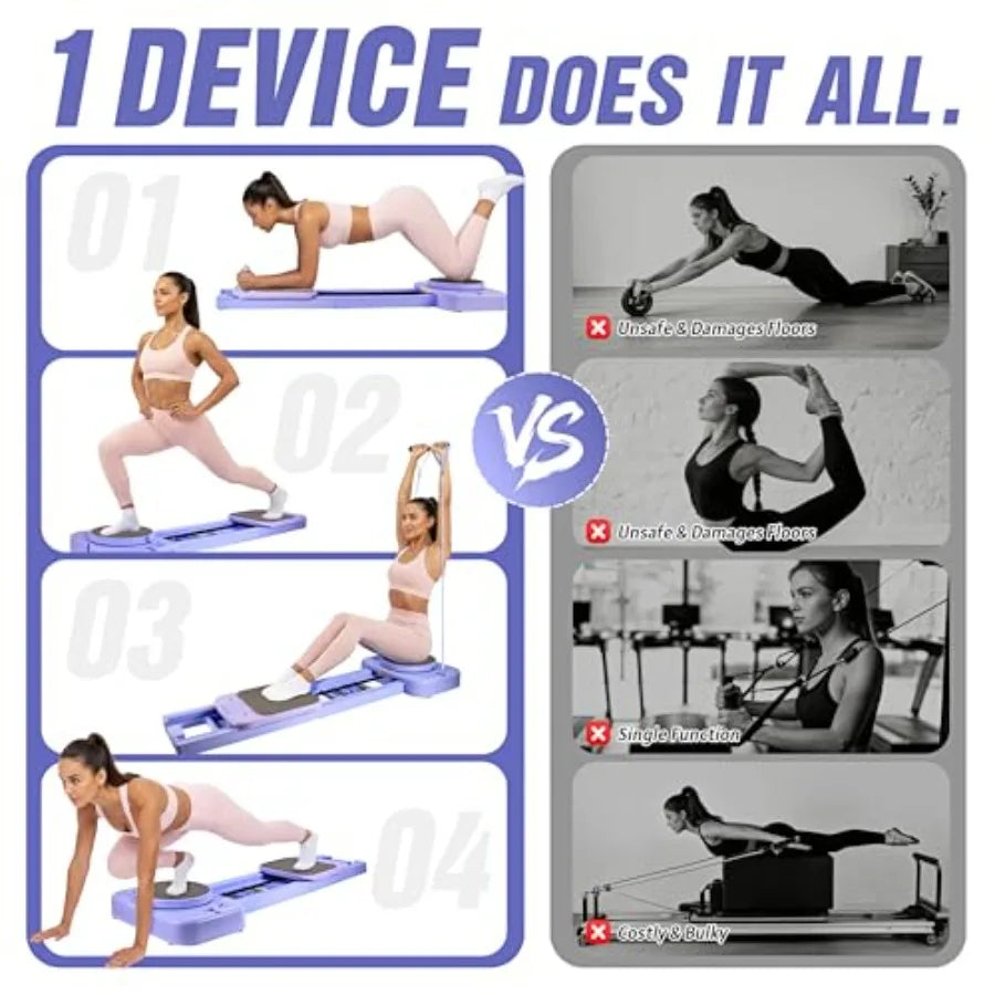 Foldable Portable Pilates Board Equipment Kit with Resistance Bands, Handles