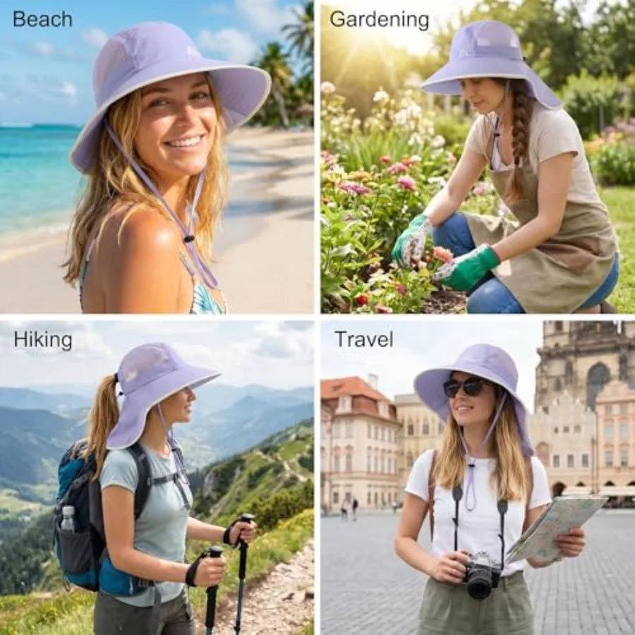 UV Sun Protection Hat Women Foldable Neck Flap Wide Brim Fishing Hat