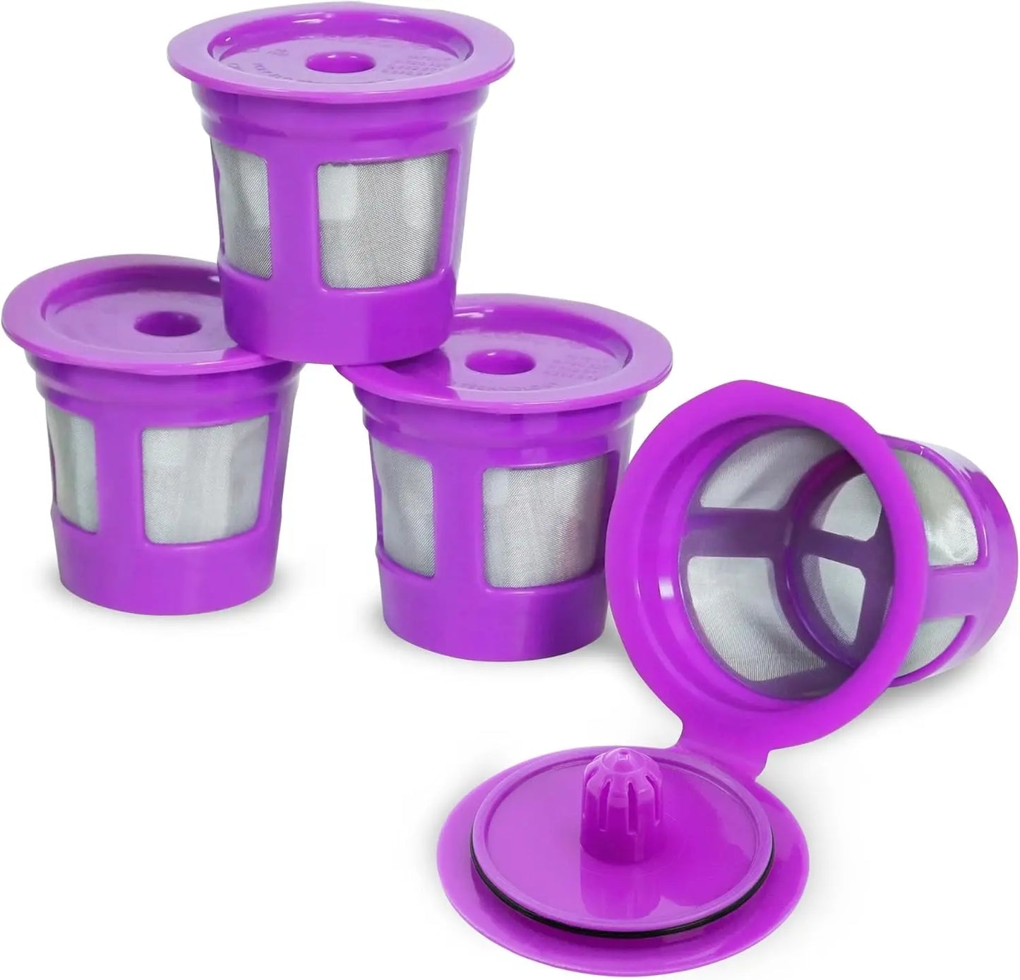 Reusable K Cup Pod Coffee Filters with Built-In Mesh Strainer for Keurig & Single Cup Makers, 4-Pack