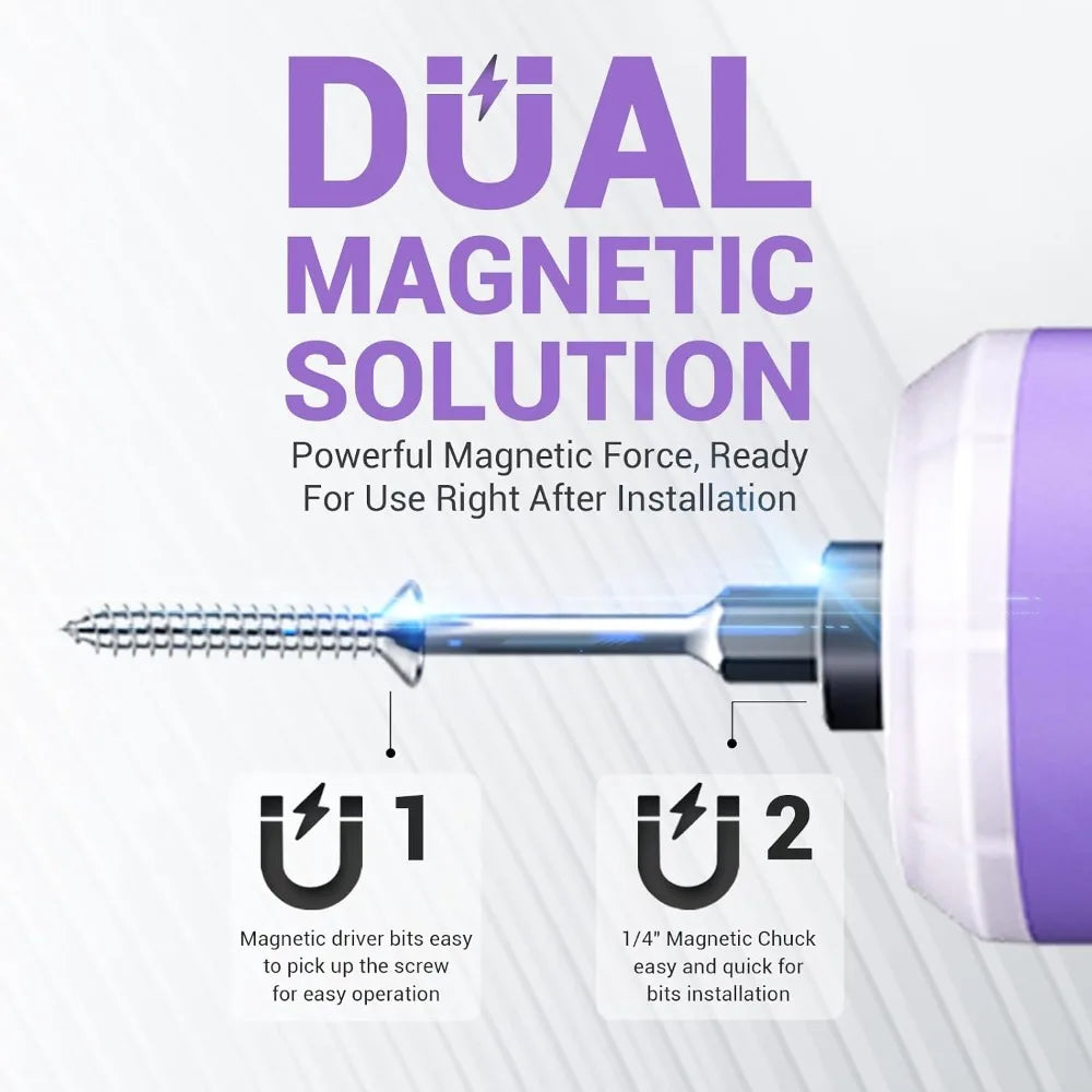 4V Electric Screwdriver Set, 2000mAh Li-ion Battery, 1/4" Hex Chuck, USB-C, 18 Bits, Purple