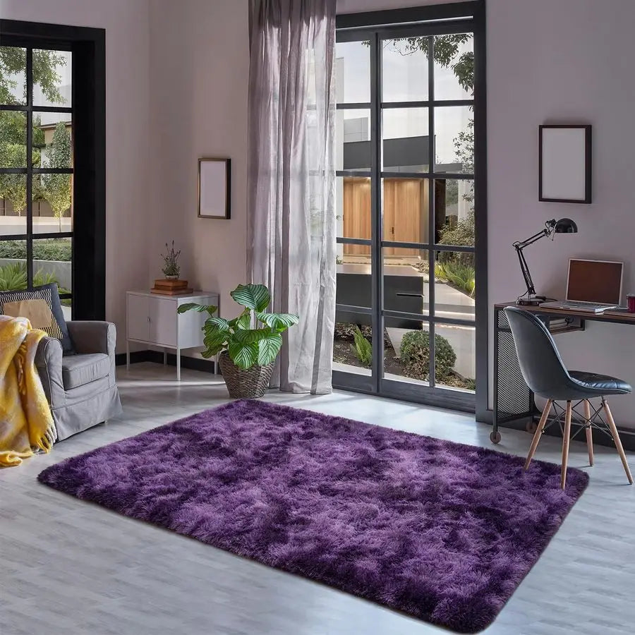 Rug for Bedroom Living Room, 5x7 Purple Area Rug, Faux Fur Shag Modern Carpet Ultra Soft