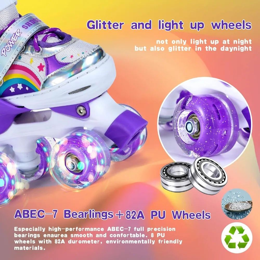 Adjustable Roller Skates for Kids with Light-Up Wheels, 4 Size Options, Perfect for Beginners