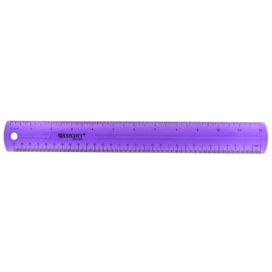 Purple plastic ruler 12-inch, durable jeweltone finish with precise measurement markings