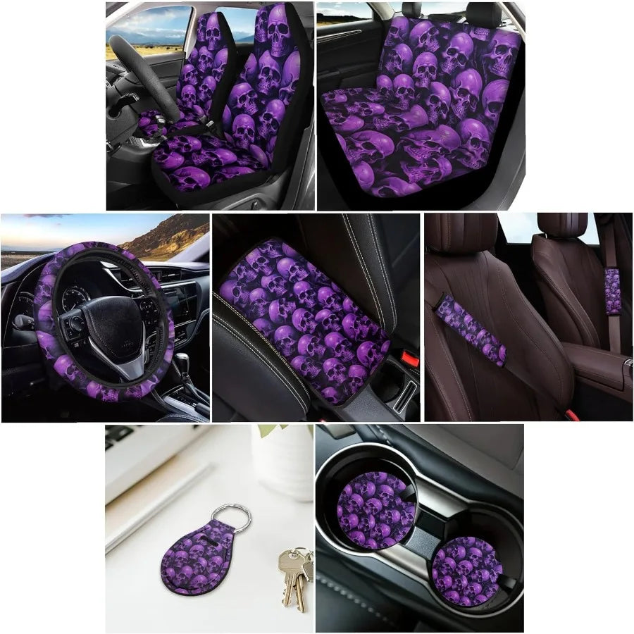 Skull Printed Car Seat Covers 12 Piece Set