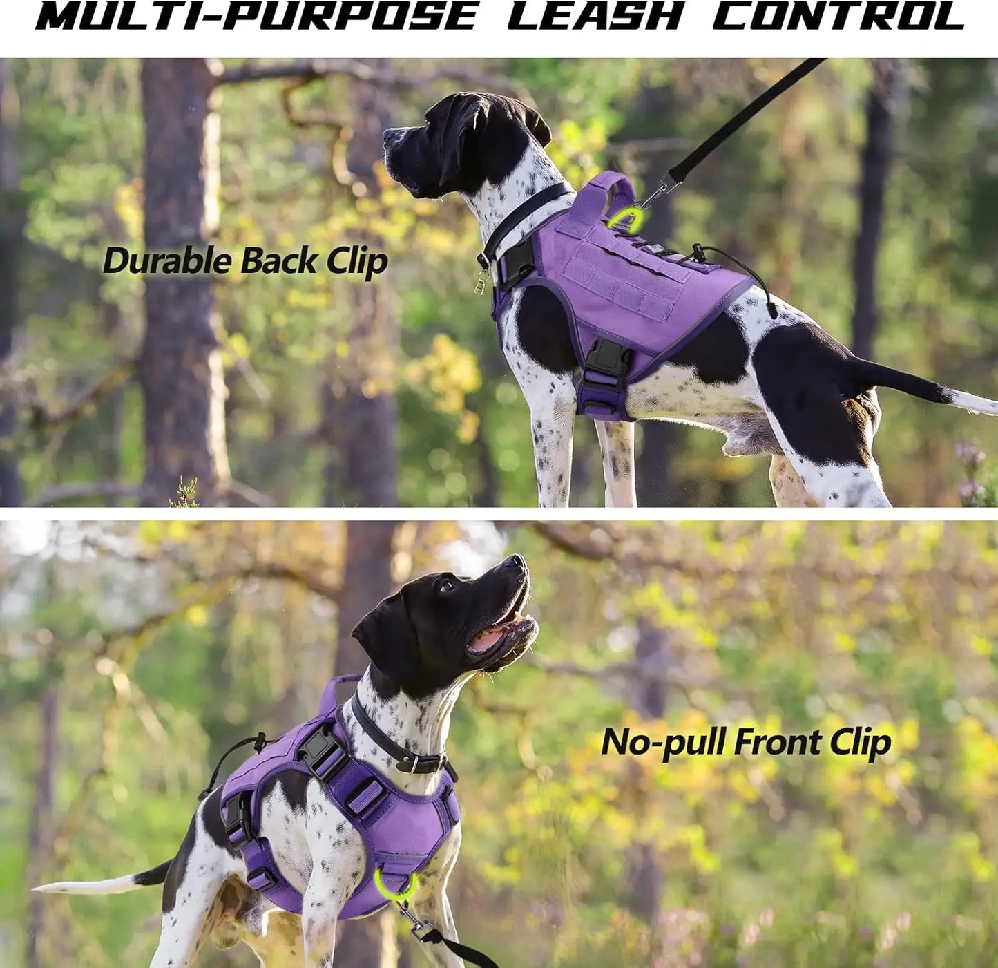 Purple Tactical Dog Harness for Large Dogs, Heavy Duty No Pull with Handle, Adjustable Reflective Vest