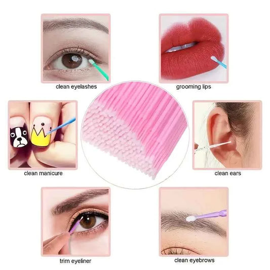 100Pcs Disposable Micro Cotton Swabs Lash Extension Cleaning Brush