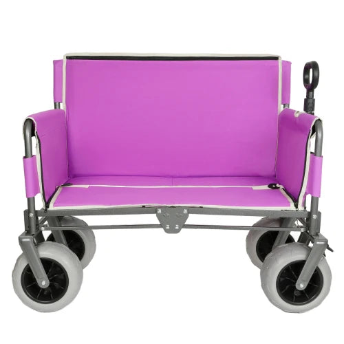 3-in-1 Heavy-Duty Folding Wagon: Bench Seat, Storage, 500lbs/180L, All-Terrain Wheels (Purple)