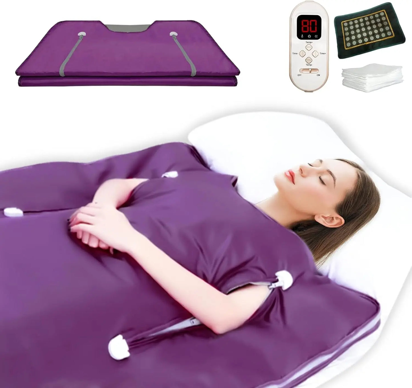 Portable Far Infrared Sauna Blanket with Natural Jade, Tourmaline Mat, Remote Control for Home Relaxation and Exercise Recovery