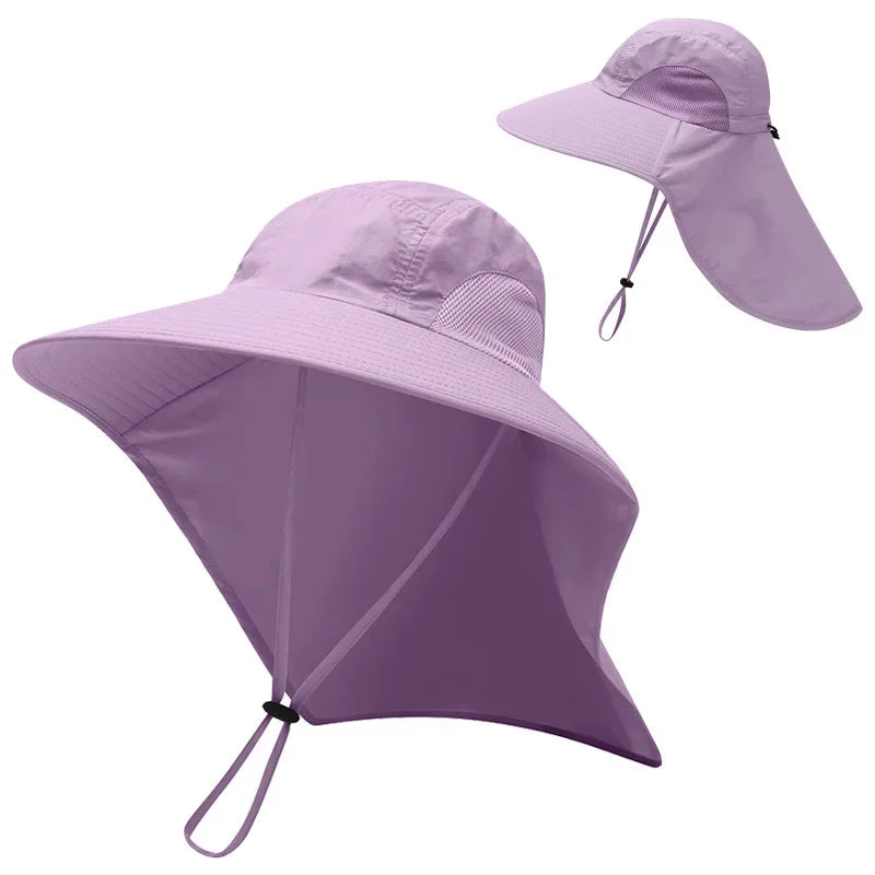 Outdoor UPF50+ Sun Hat Wide Brim Mesh Fishing Hat with Neck Flap