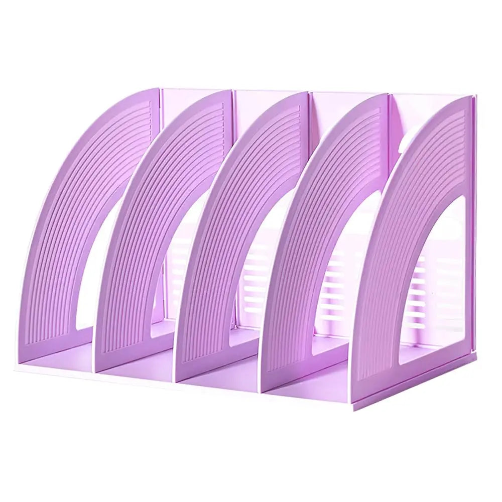 Magazine File Holder Folder Storage Desktop 4 Compartment Standing Hollow Purple Files Bookshelf Organizer