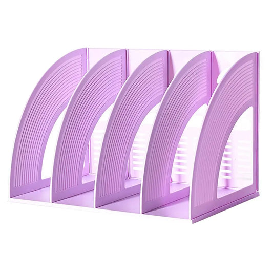 Magazine File Holder Folder Storage Desktop 4 Compartment Standing Hollow Purple Files Bookshelf Organizer