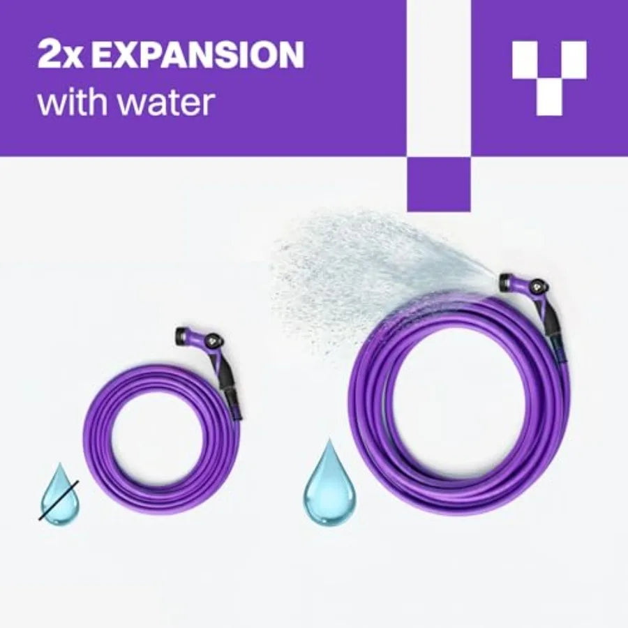 Expandable Purple Garden Hose Lightweight No-Kink Design with Durable Aluminum Fittings Spray Nozzle