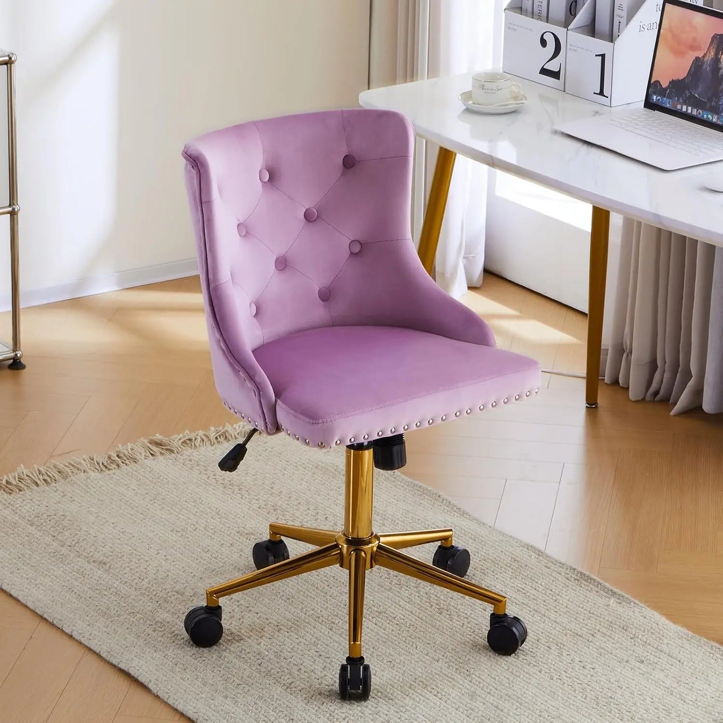 Dark Purple or Mauve Armless Home Office or Vanity Chair with Gold Base/Wheels