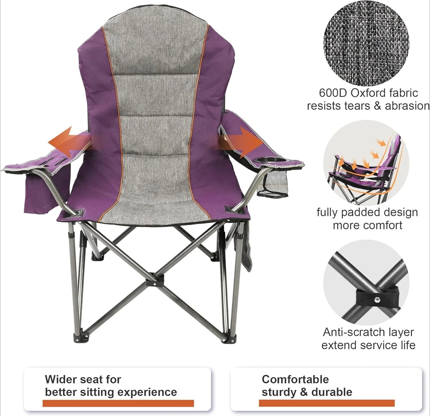 High Back Folding Camp Chair with Cup Holder and Cooler Bag