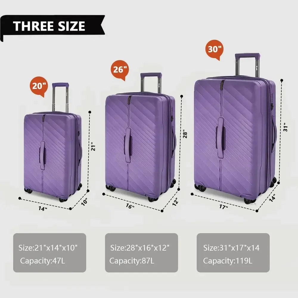 3-Piece Luggage Set: 20/26/30 with TSA Lock, Large Spinner Wheels
