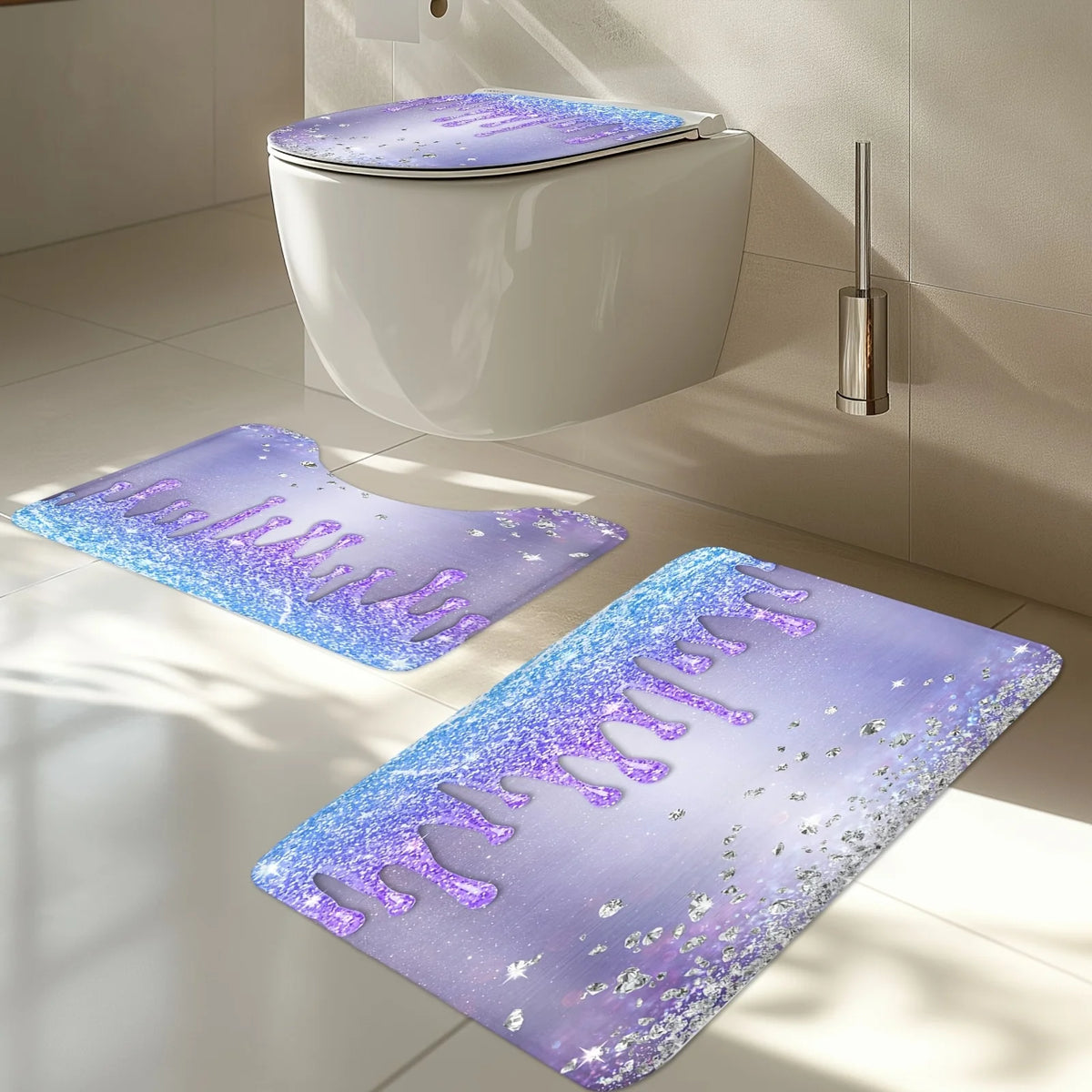 4pcs- Purple Gradient Shower Curtain Set