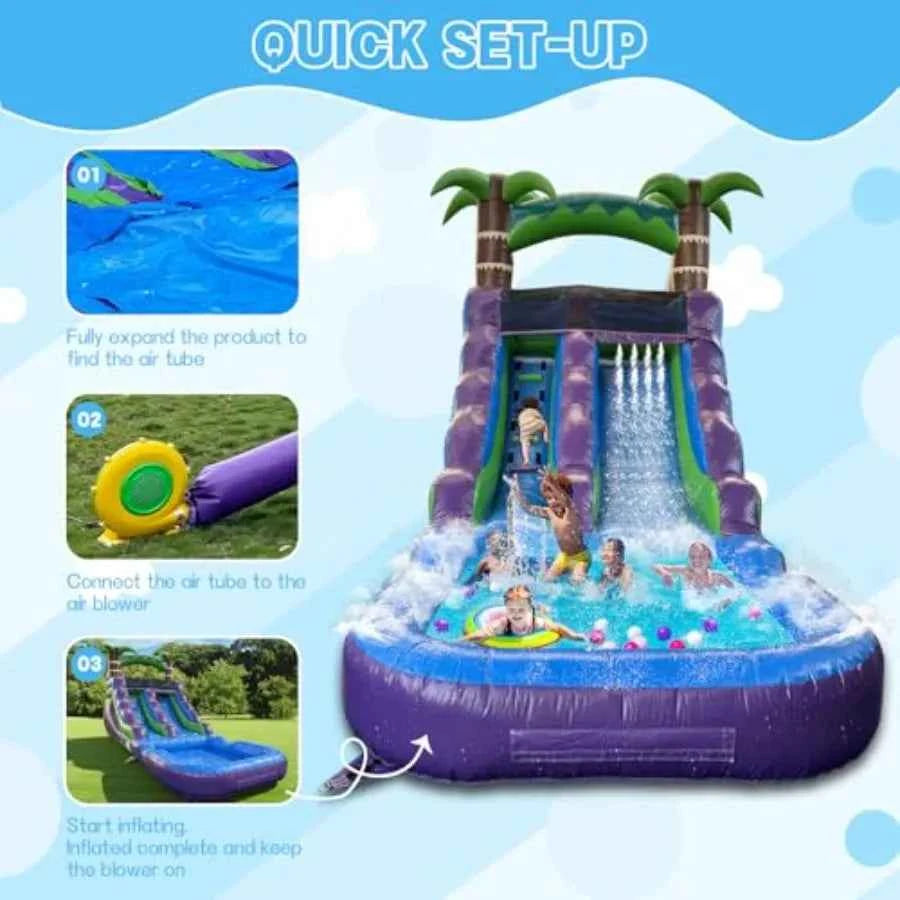 Inflatable water slide 21'x9'x12' with pool - Purpleobsessions