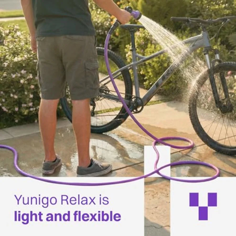 Expandable Purple Garden Hose Lightweight No-Kink Design with Durable Aluminum Fittings Spray Nozzle