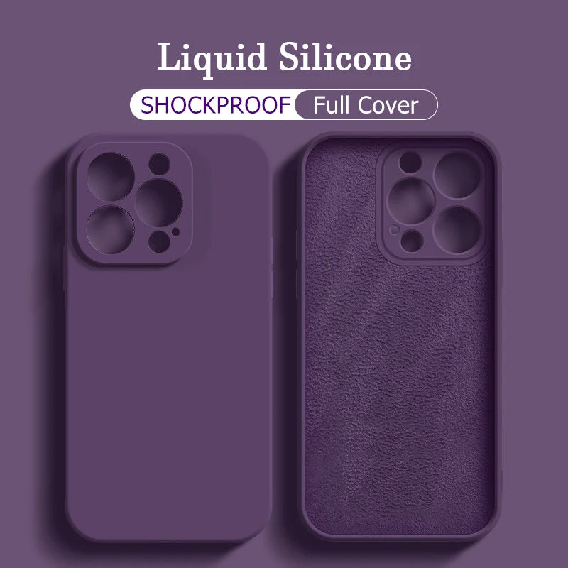 Purple Liquid Silicone Shockproof Phone Case For iPhone 16 13 15 Pro Max 12 11 14 Plus X XS XR