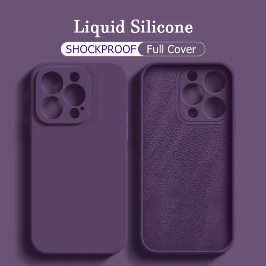 Purple Liquid Silicone Shockproof Phone Case For iPhone 16 13 15 Pro Max 12 11 14 Plus X XS XR