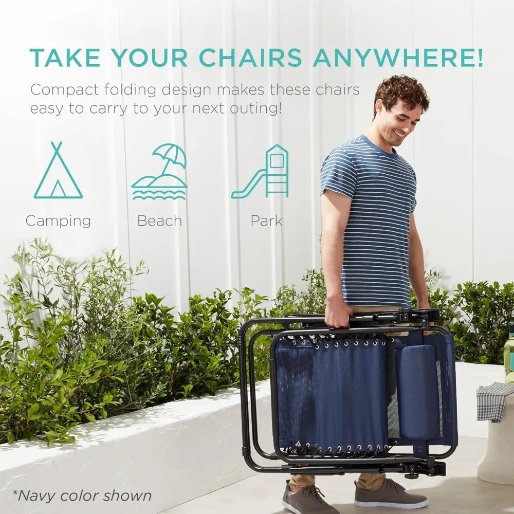 2-Pack Zero-Gravity Mesh Recliners w/Pillows & Cup Trays, Custom