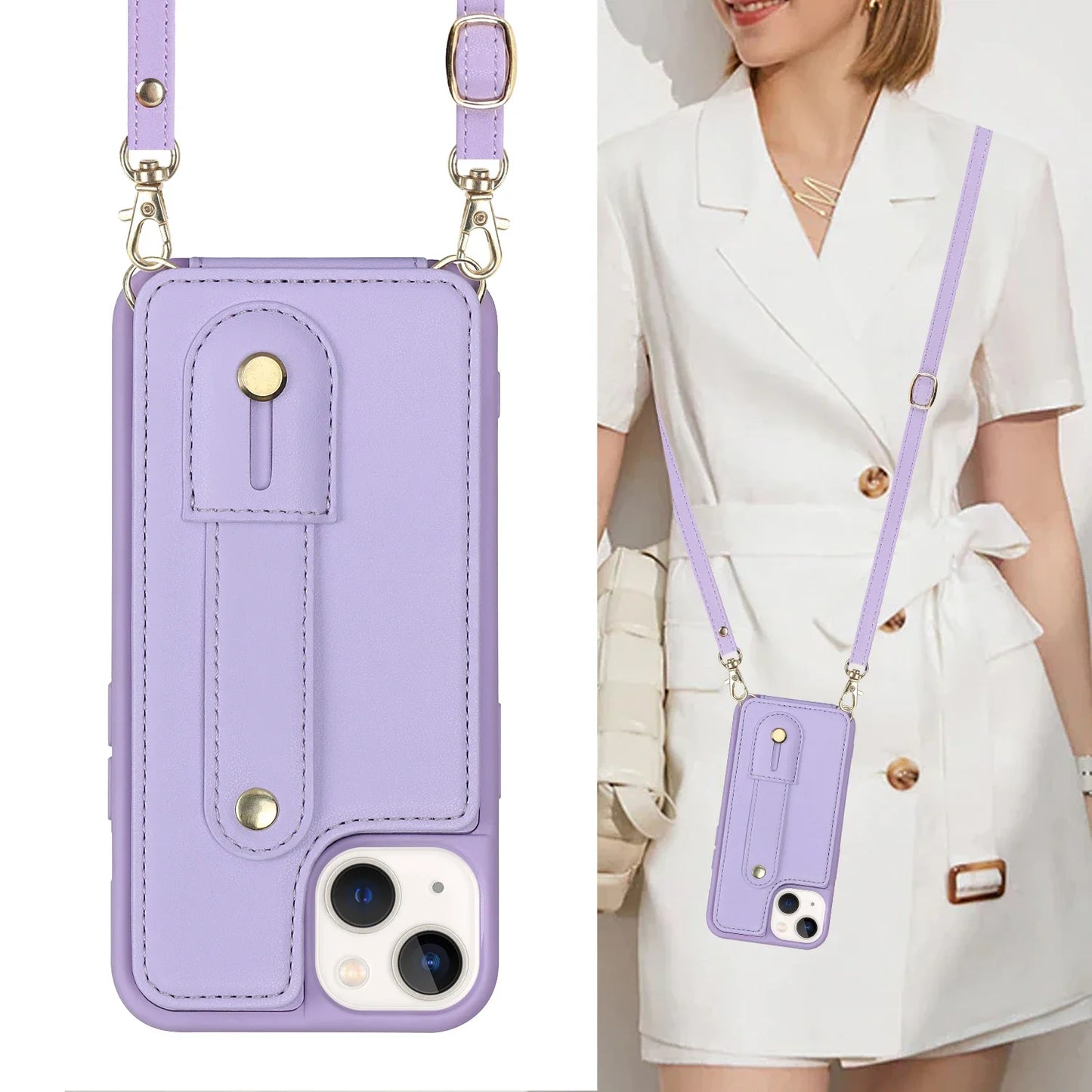Crossbody Neckband Lanyard Wristband Wallet Leather Case for iPhone