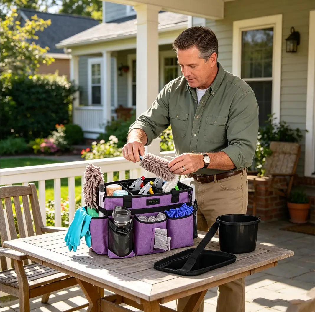 Large Tote Bag with Adjustable Shoulder Strap and Waist Belt, Multi-Pocket Caddy Organizer