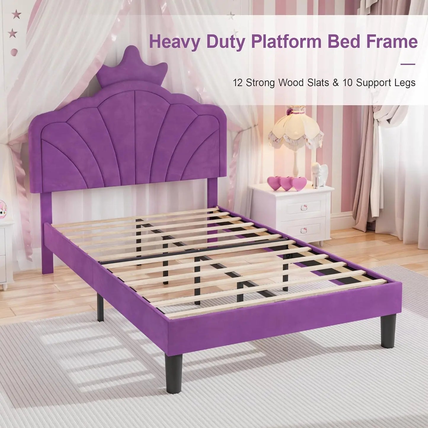 Twin Size Platform Bed Frame With Upholstered Headboard