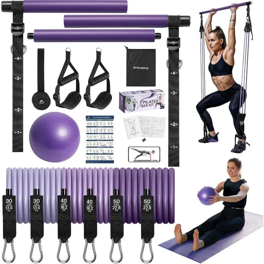 Upgraded Pilates Bar Kit with Resistance Bands Natural Latex, Heavy-Duty Stainless Steel