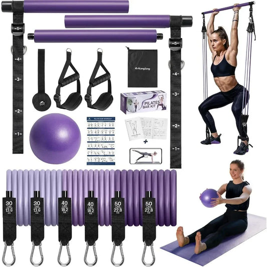 Upgraded Pilates Bar Kit with Resistance Bands Natural Latex, Heavy-Duty Stainless Steel