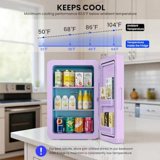 22L 30Cans Mini Fridge for Bedroom 12V DC Portable Cooler Warmer with Glass Front