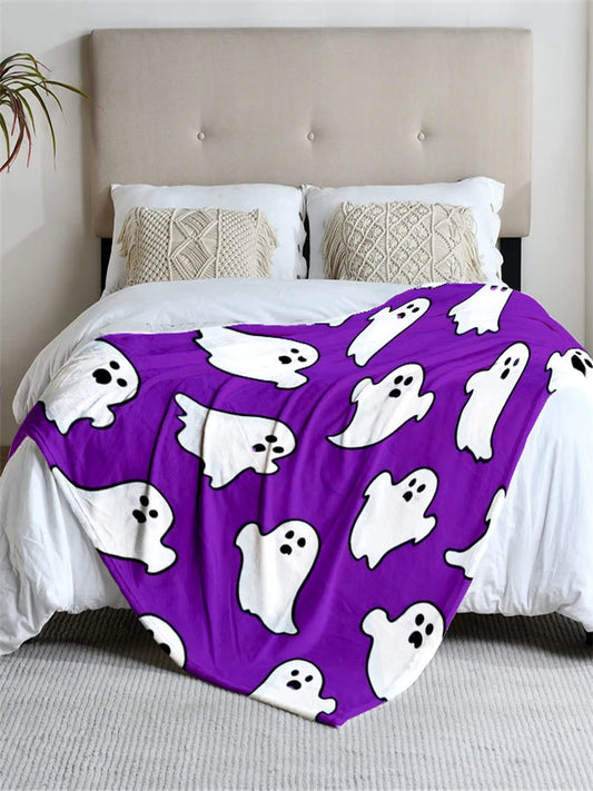1 piece purple ghost-themed soft flannel blanket