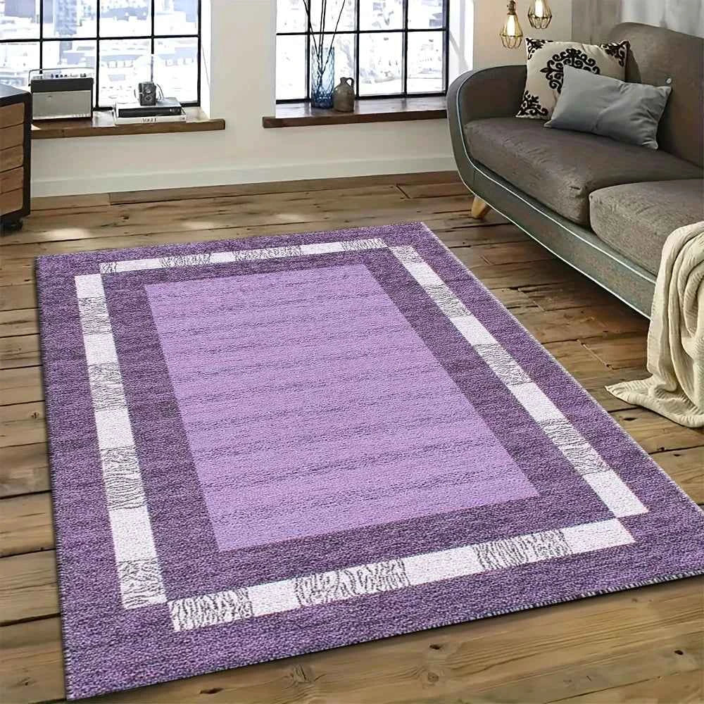 Purple Border Geometric Area Rug Non-Slip Washable Floor Carpet