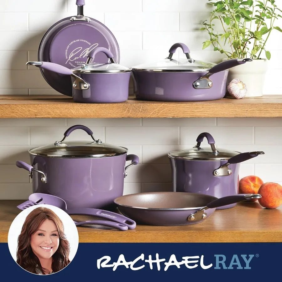 Cucina Nonstick Cookware Pots and Pans Set 12 Piece Purple