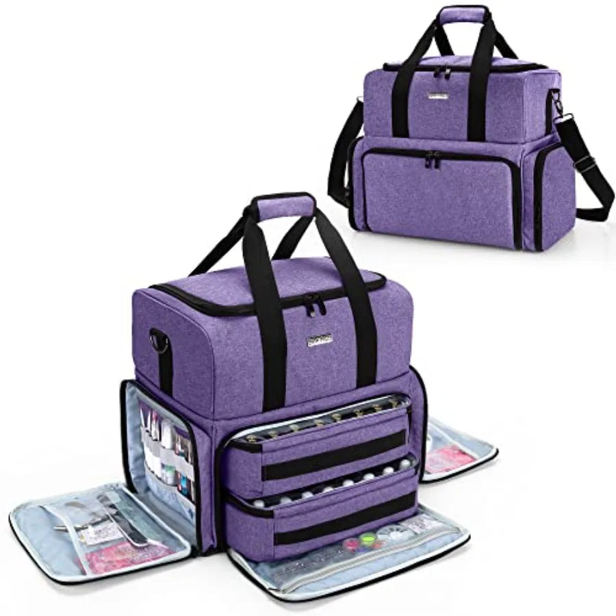 Nail Polish Organizer Holds 80 Bottles with UV Nail Lamp and 2 Removable Pouches, Manicure Tools Storage