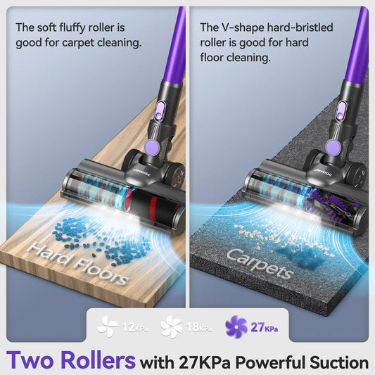DEVOAC V90 Cordless Vacuum Cleaner, 6 in 1 Ultra-Light Stick Vacuum, 365W Motor 28KPa Handheld for Hard Floor Carpet Pet Hair