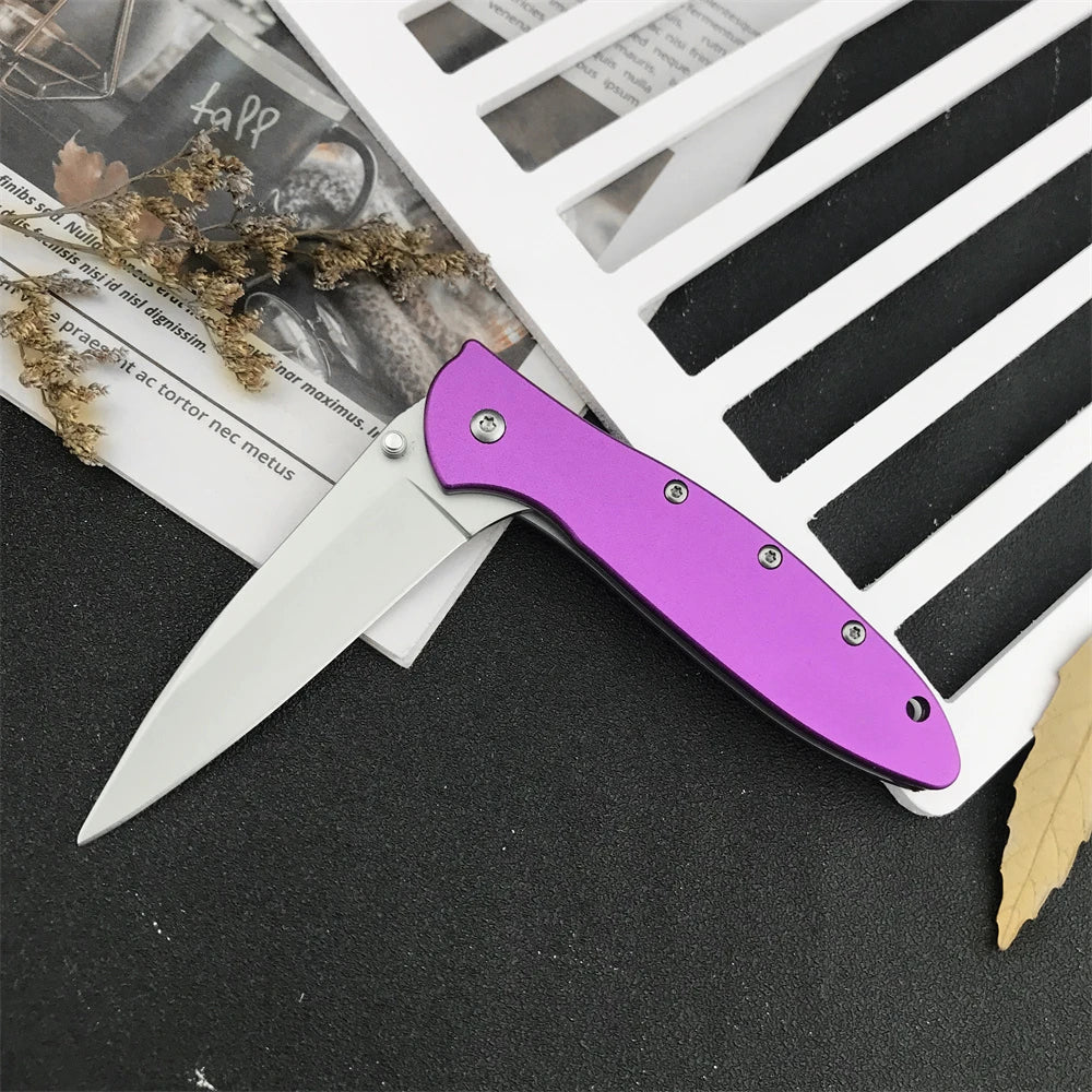 Outdoor Folding Knife 2.83 Inch Steel Blade Purple Aluminum Handle Reversible Pocket Clip  Camping Knife