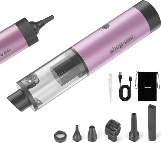 Mini Car Vacuum Cordless, 15000Pa 4-in-1 Portable Handheld Desk Vacuum & Air Duster with Brushless Motor, LED Light, Multi-Nozzles, 2 Modes, for Car, Office, Keyboard Cleaning (Purple)
