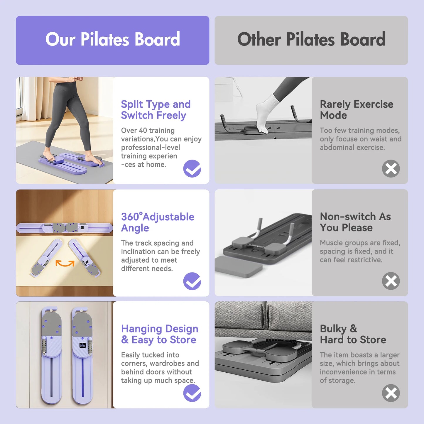 2-in-1 Split Ab Pilates Portable Ski Board Core/Leg Abdominal Strength Trainer Workout Foldable