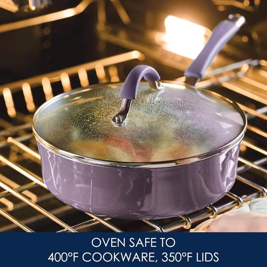 Cucina Nonstick Cookware Pots and Pans Set 12 Piece Purple