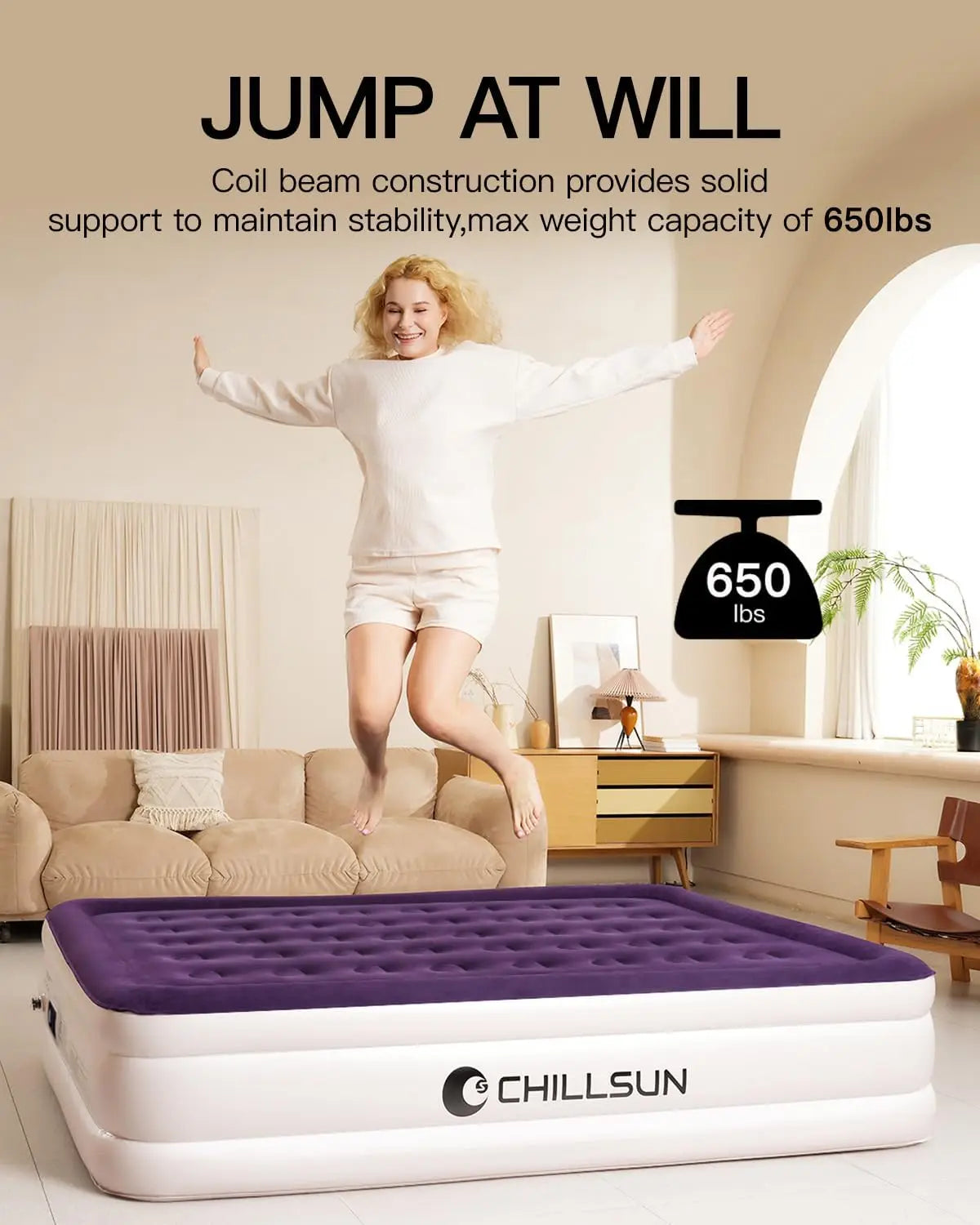 Queen Air Mattress with Built-in Pump, 18" Raised Inflatable Bed 650lbs Max Capacity