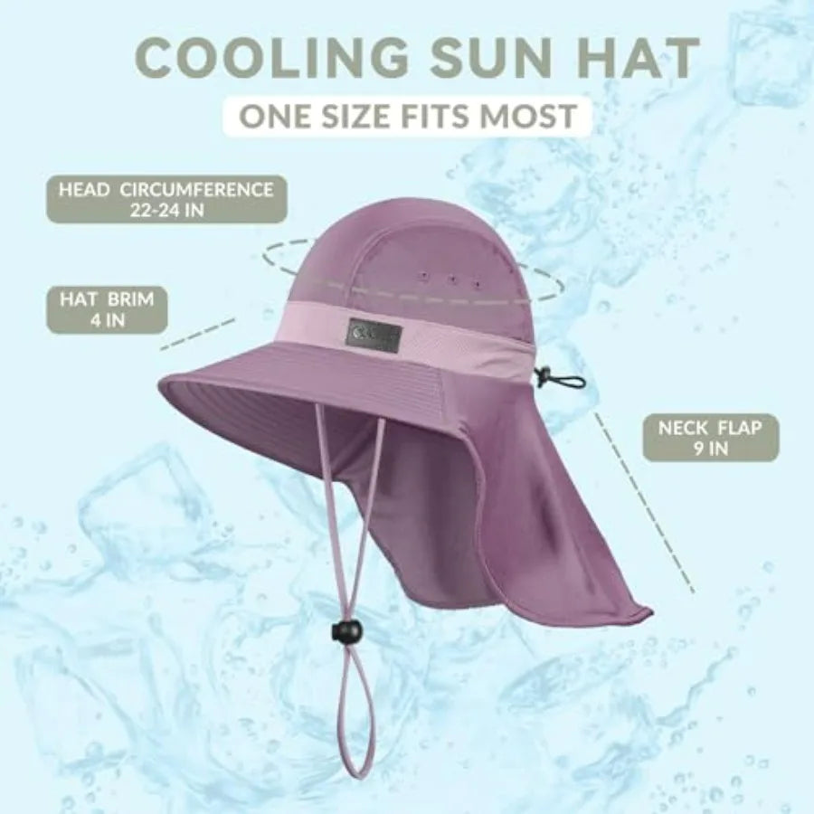 Cooling Sun Hat for Men Women UPF50+ Wide Brim with Neck Flap, Adjustable, Foldable