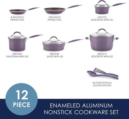 Nonstick Cookware Pots and Pans  12 Piece,  Aluminum with Silicone Handles - Purpleobsessions